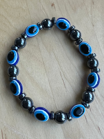 Evil Eye Hematite Bead Bracelet Jewellery