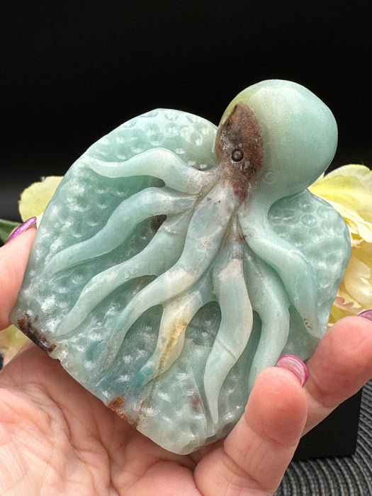 Gorgeous Blue Sky Opal Octopus on Rock Carving - self standing