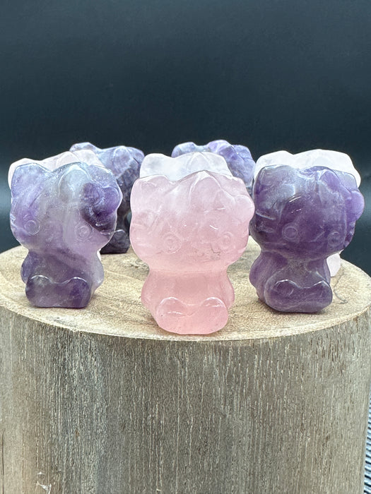 Hello Kitty Mini Carving in either Amethyst or Rose Quartz