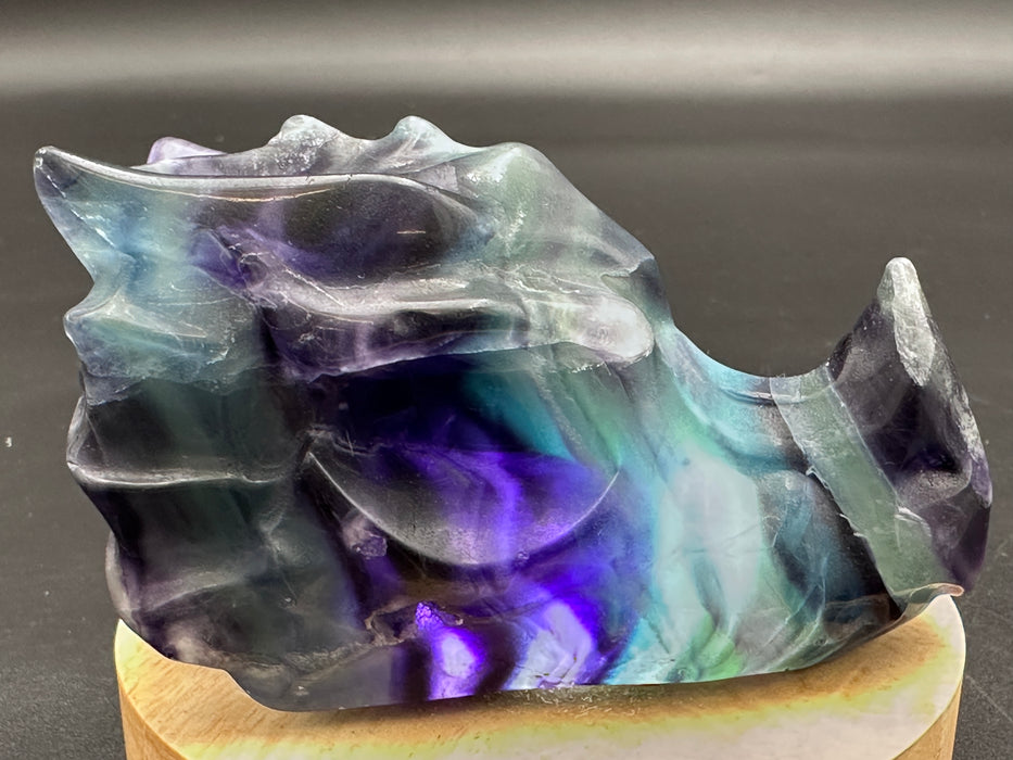 Rainbow Fluorite Crystal Dragons Head Carving