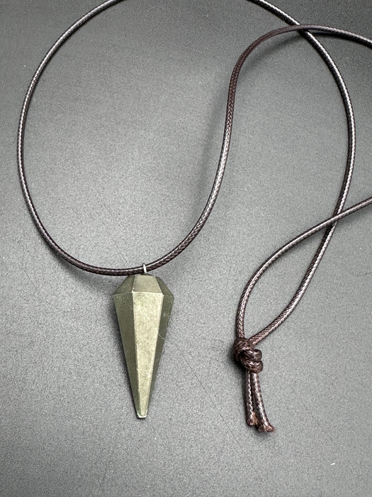 Pyrite Pendant on Brown Cord
