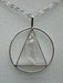 Natural Clear Quartz Point suspended within Silver Plated Inscribed Triangle on Silver Plated Chain