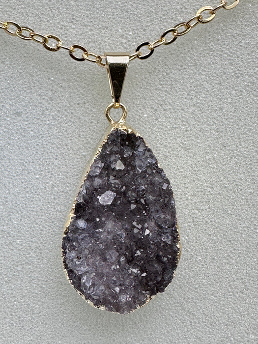 Amethyst Geode Teardrop enveloped in Gold Plating on a Gold Plated Chain
