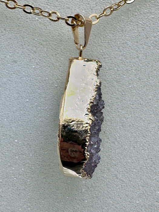 Amethyst Geode Teardrop enveloped in Gold Plating on a Gold Plated Chain
