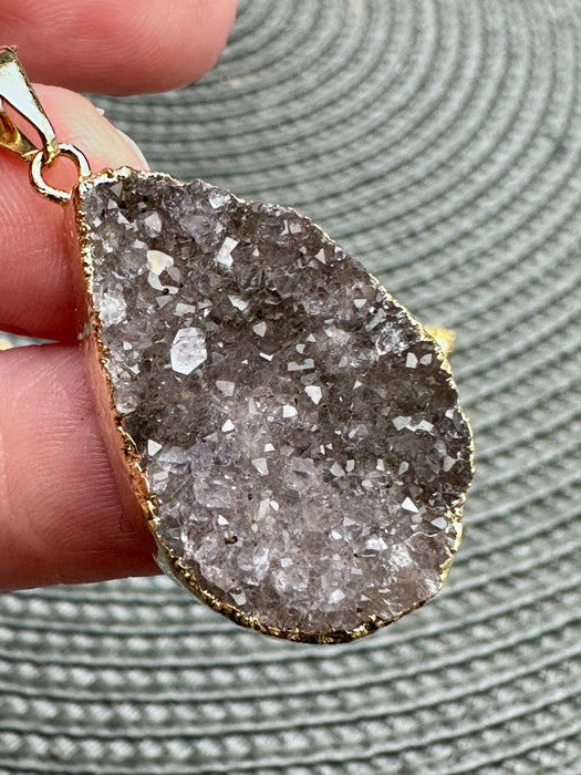 Amethyst Geode Teardrop enveloped in Gold Plating on a Gold Plated Chain