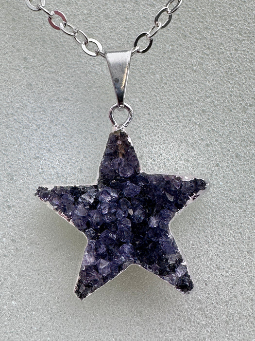 Amethyst Geode Star enveloped in Silver Plating on a Silver Plated Chain