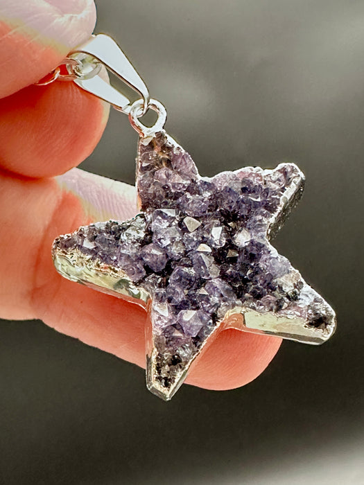 Amethyst Geode Star enveloped in Silver Plating on a Silver Plated Chain