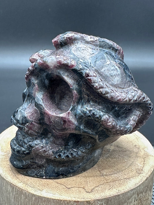 Garnet (Firework) and Astrophyllite Skull with Snake