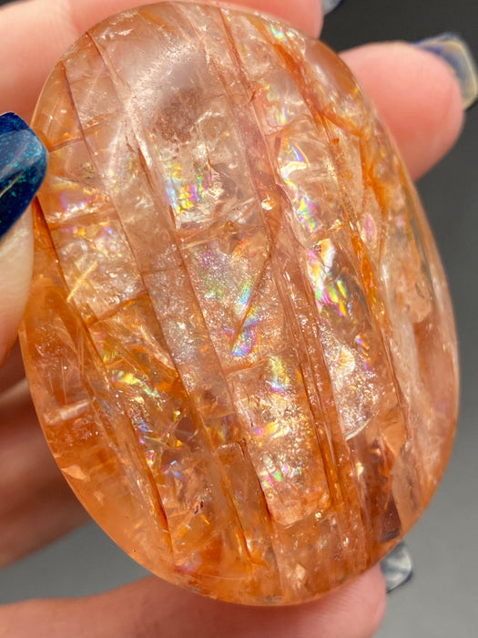 Fire Quartz Crystal Palm Stone