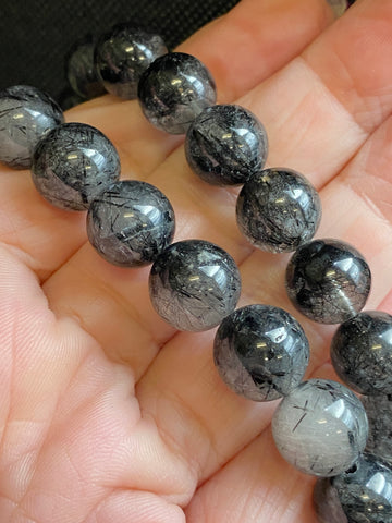 Black Tourmaline in Quartz Crystal Bead Bracelet