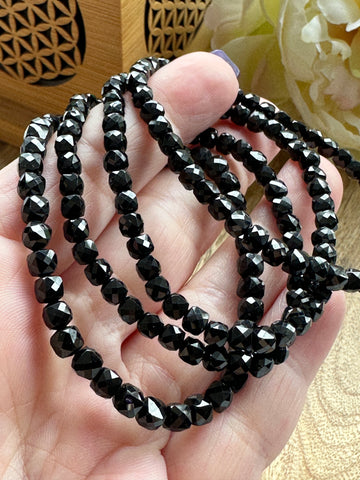 Black Obsidian Crystal Bead Faceted Bracelet