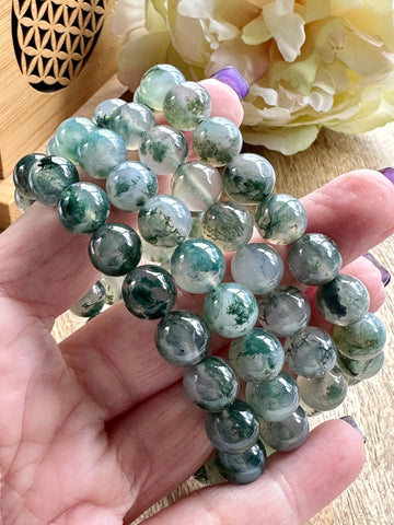 Moss Agate Crystal Bead Bracelet