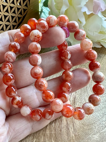 Carnelian Flower Agate Crystal Bead Bracelet