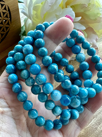 Blue Apatite Crystal Bead Bracelet