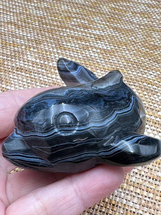 Black Agate Crystal Whale Carving