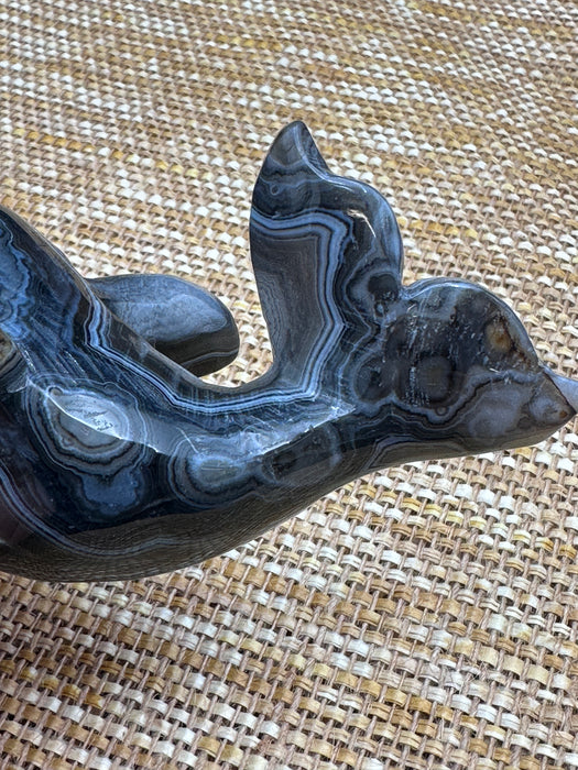 Black Agate Crystal Whale Carving