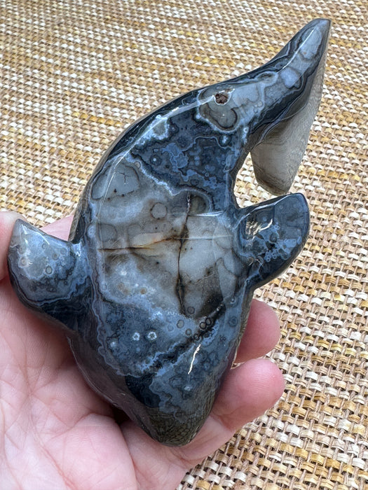Black Agate Crystal Whale Carving