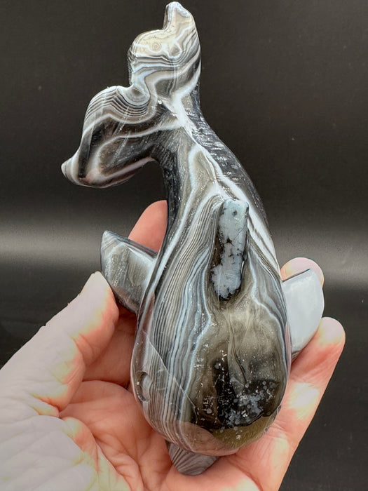 Black Agate Crystal Whale Carving