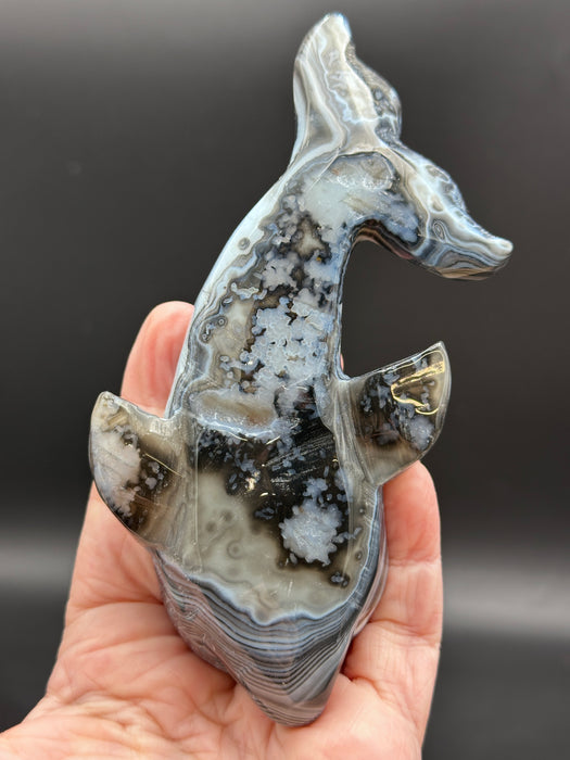 Black Agate Crystal Whale Carving