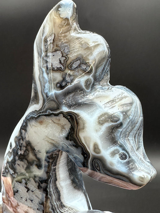 Black Agate Crystal Whale Carving