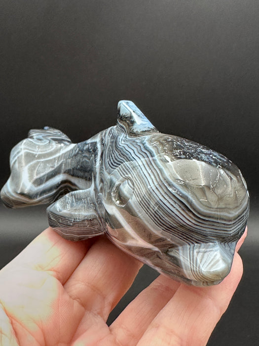 Black Agate Crystal Whale Carving