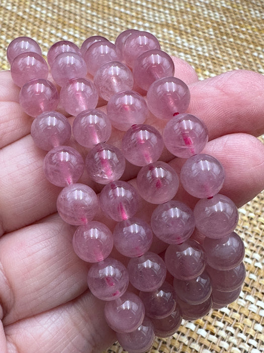 Rose Quartz Bead Bracelet - 9mm lovely deeper pink colour