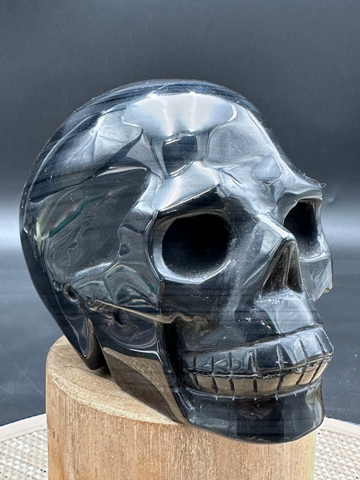 Grey Banded Obsidian Skull - 1.1kg
