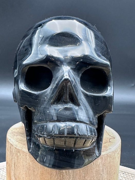 Grey Banded Obsidian Skull - 1.1kg