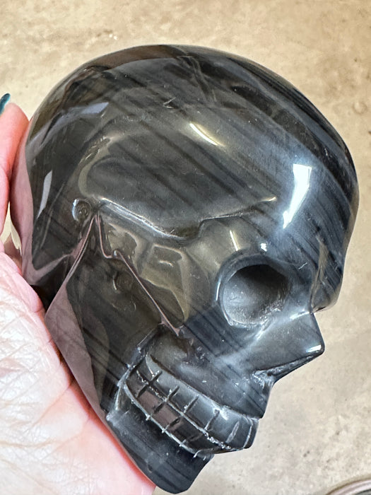 Grey Banded Obsidian Skull - 1.1kg