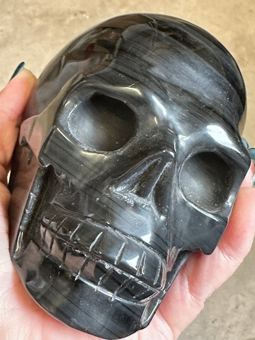 Grey Banded Obsidian Skull - 1.1kg