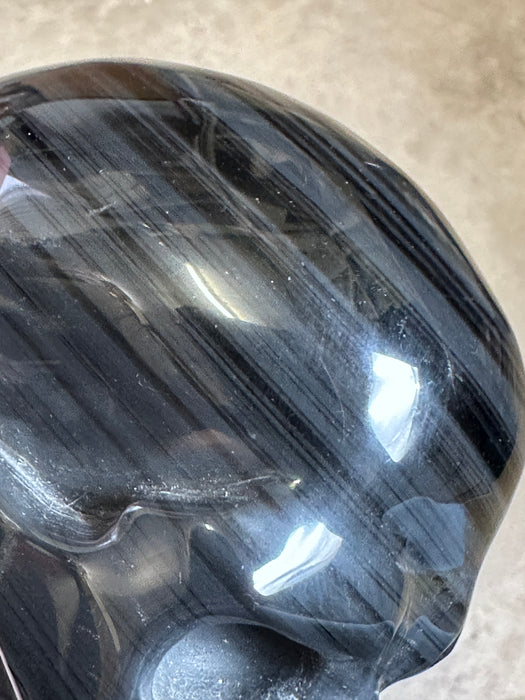 Grey Banded Obsidian Skull - 1.1kg