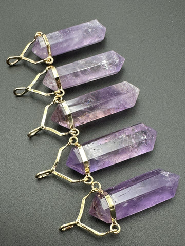 Gold Plated Amethyst Crystal Double Terminated Pendant Necklace