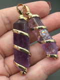 Amethyst Pendant Crystal Silver Gold Plated Necklace Double Terminated