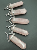 Rose Quartz Crystal Pendant Double Terminated Necklace Silver Plated