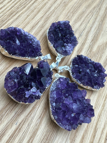 Amethyst Geode Silver Plated Pendant Jewellery Crystal