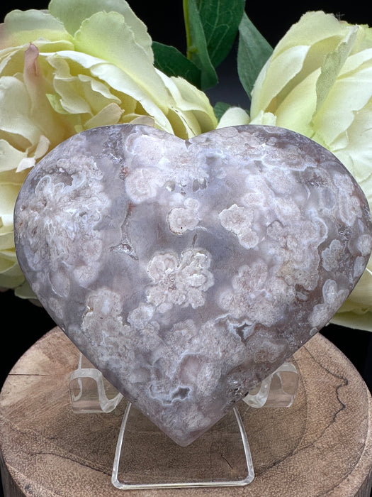 Pink Amethyst & Flower Agate Druzy Heart