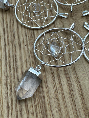 Clear Quartz Crystal Dreamcatcher Pendant Silver Brazil