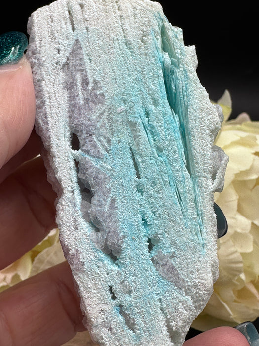 Botryoidal Purple Fluorite on Quartz with Chrysocolla