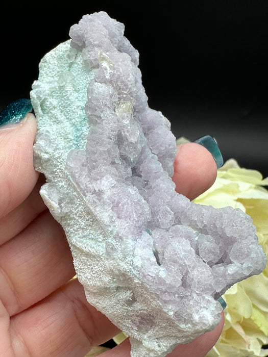Botryoidal Purple Fluorite on Quartz with Chrysocolla