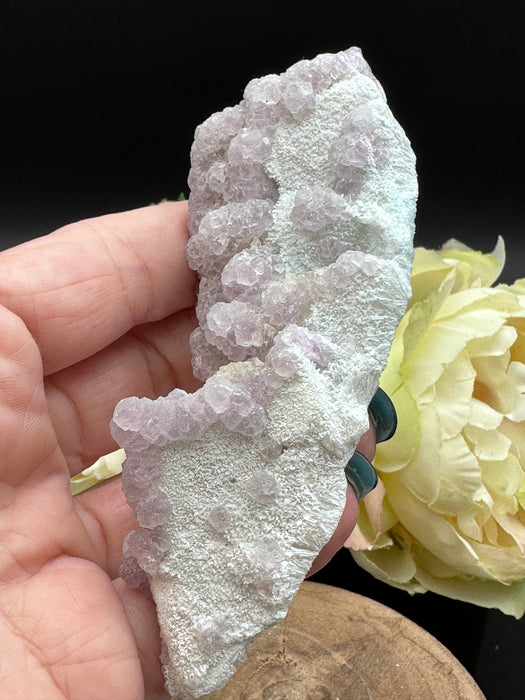 Botryoidal Purple Fluorite on Quartz with Chrysocolla