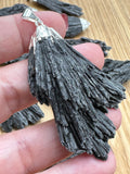 Black Kyanite Pendant Jewellery Crystal Silver Plated Brazil