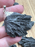 Black Kyanite Pendant Jewellery Crystal Silver Plated Brazil