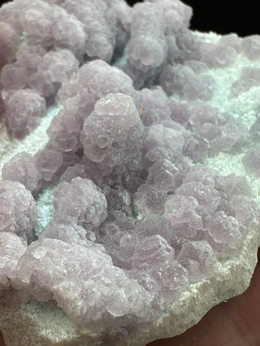 BOTRYOIDAL PURPLE FLUORITE ON QUARTZ WITH CHRYSOCOLLA