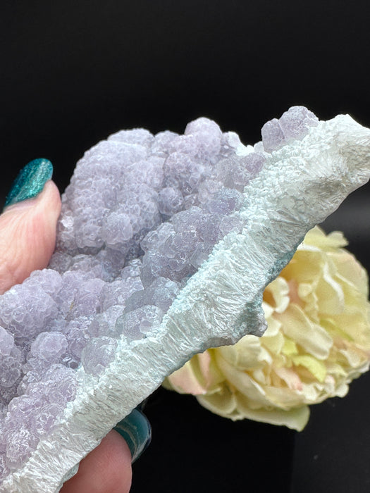 BOTRYOIDAL PURPLE FLUORITE ON QUARTZ WITH CHRYSOCOLLA