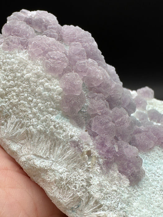 BOTRYOIDAL PURPLE FLUORITE ON QUARTZ WITH CHRYSOCOLLA