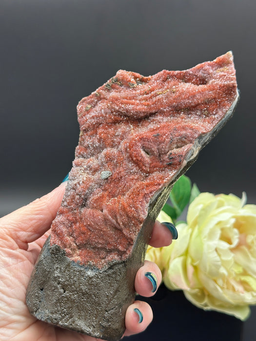 Red Chalcedony Raw Tower with super sparkling druzy