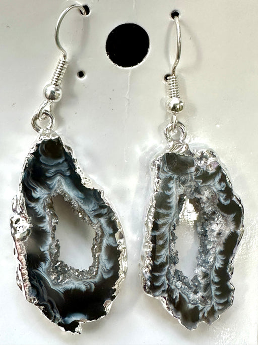 Agate Geode Earrings - Silver Plated Brazil