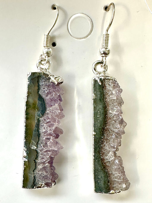 Amethyst Geode Slice Earrings with Silver Plating