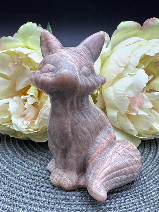 Peach Moonstone Fox Carving