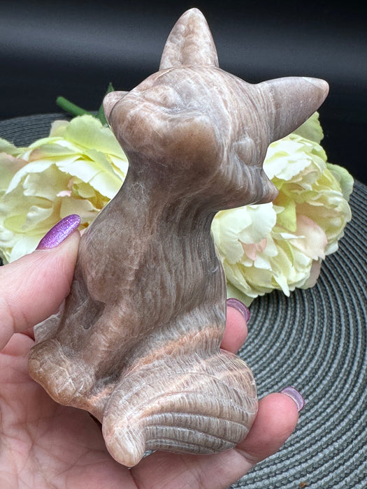 Peach Moonstone Fox Carving